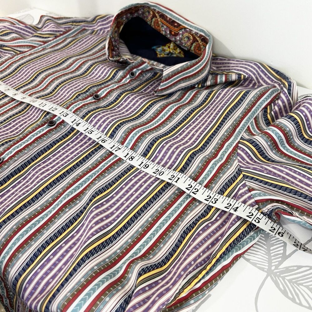 Robert Graham Shirt Button Down Colorful Stripes Barber Cuffs Men’s 2XL - Picture 8 of 11